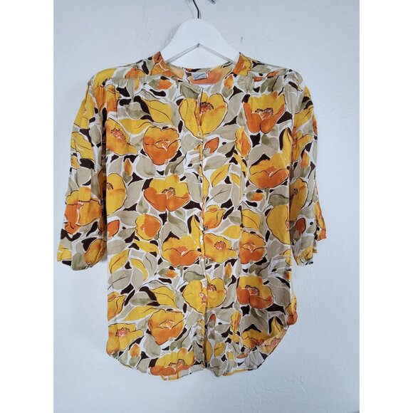 Primavera Firenze Womens Floral 3/4 Sleeve Button Down Blouse Size 3 (M/L) Italy - Picture 1 of 8